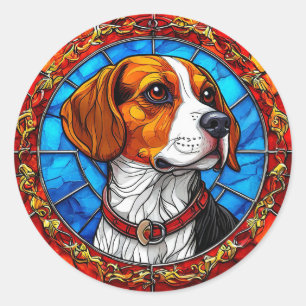 Beaglehond in levendig glas-in-loodkunst ronde sticker