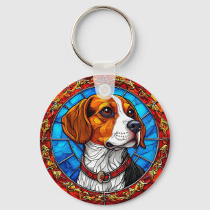 Beaglehond in levendig glas-in-loodkunst sleutelhanger