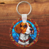 Beaglehond in levendig glas-in-loodkunst sleutelhanger (Achterkant)