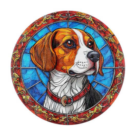 Beaglehond in levendige glas-in-loodkunst snijplank (Voorkant)