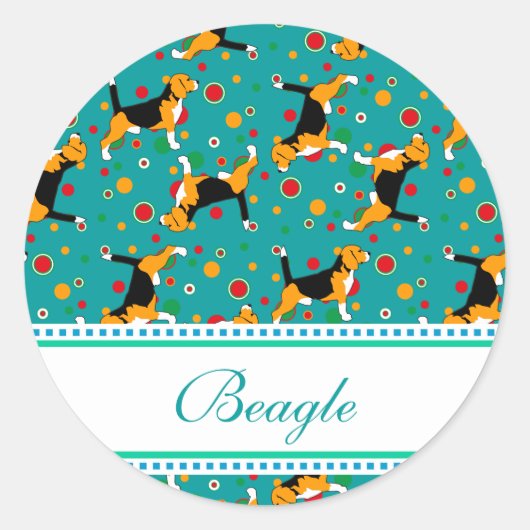Beaglepatroon Ronde Sticker (Voorkant)
