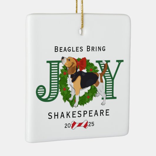 Beagles brengen vreugde krans keramisch ornament (Rechts)