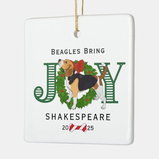 Beagles brengen vreugde krans keramisch ornament (Links)