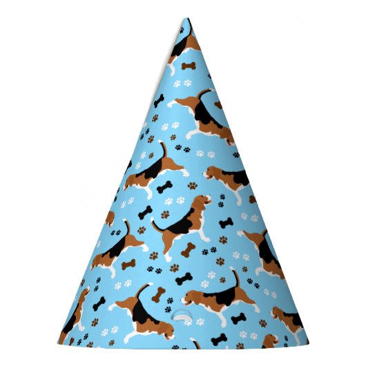 Beagles Dog Party Blue Pattern Feesthoedjes (Links)