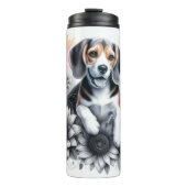 Beagle's Grijswaarde Bloemen Charm Thermosbeker (Voorkant)