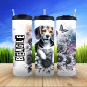 Beagle's Grijswaarde Bloemen Charm Thermosbeker