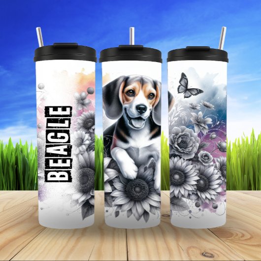 Beagle's Grijswaarde Bloemen Charm Thermosbeker