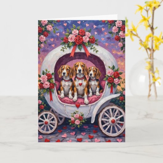 Beagles hond Valentijnsdag  Kaart (Gele Bloem)
