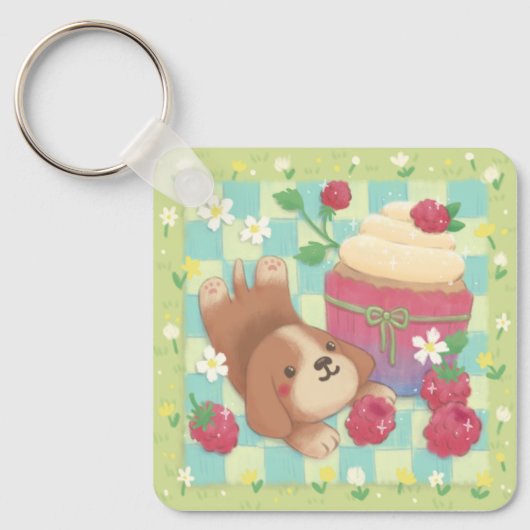 Beagle's Picknickdag met frambozen cupcakes Sleutelhanger (Voorkant)