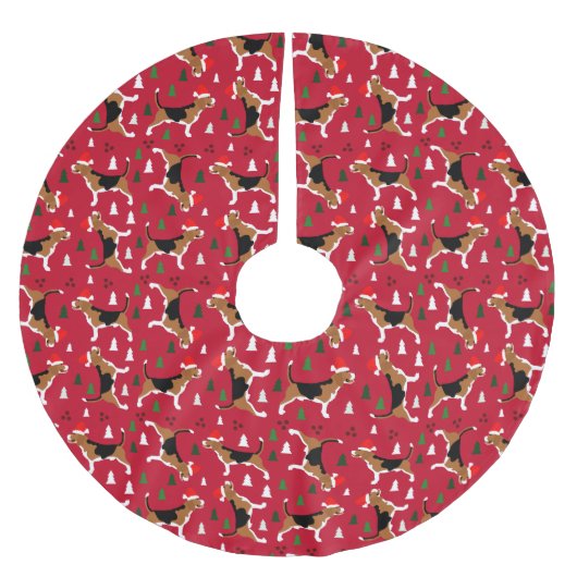 Beagles Santa Hat-kerstboom in rood Kerstboom Rok (Voorkant)