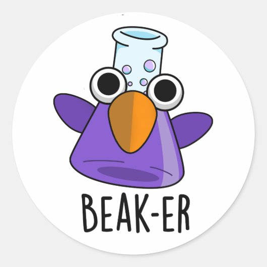 Beak-er Funny Chemistry Pun Ronde Sticker (Voorkant)