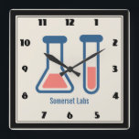 Beaker & Test Tube Science Geëerd Vierkante Klok<br><div class="desc">Een klok met een schattige tekening van een reageerbuis en een bekerglas. Ideaal voor wetenschappelijke liefhebbers.</div>