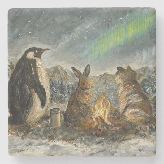 Beam Lingering Whimsical Aurora Animals Painting Stenen Onderzetter (Voorkant)