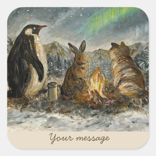 Beam Lingering Whimsical Aurora Animals Painting Vierkante Sticker (Voorkant)