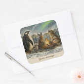 Beam Lingering Whimsical Aurora Animals Painting Vierkante Sticker (Envelop)
