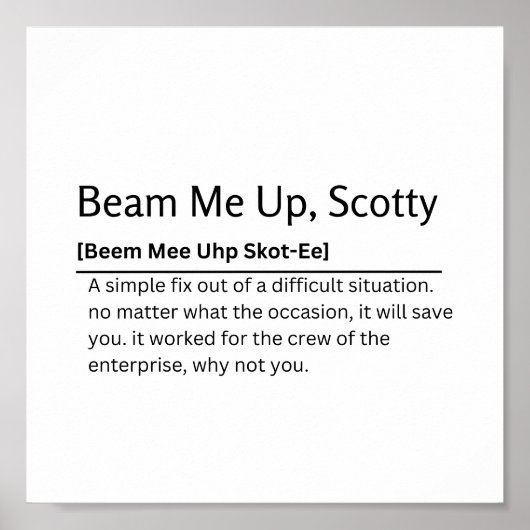Beam me up, Scotty Woordenboek Definitie Grappig Q Poster (Voorkant)