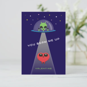 Beam Me Up UFO Kinder Valentijnskaart Blauw & Ro Bedankkaart