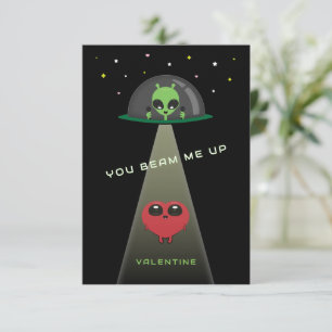 Beam Me Up UFO Kinder Valentijnskaart Zwart & Ro Bedankkaart