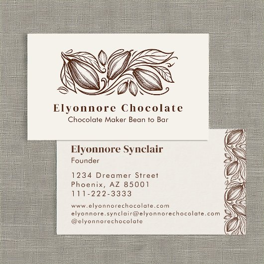 Bean to Bar Chocolate Maker Elegant Cocoa Design Visitekaartje