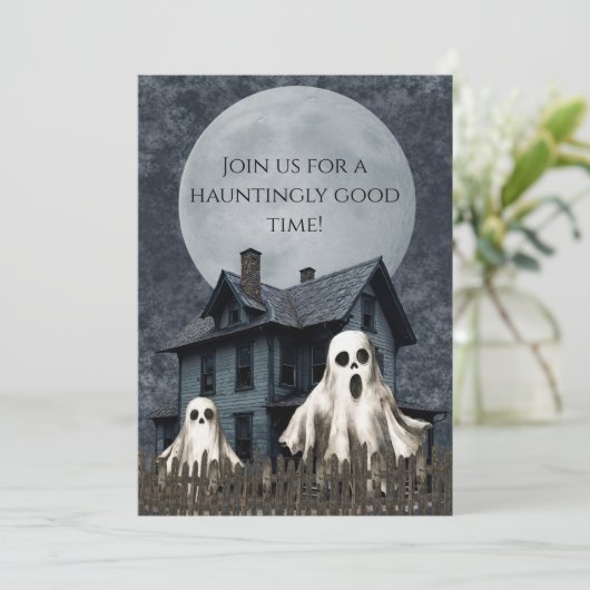 Beangstigende witte geesten op een heksenachtergro kaart (Staand voorkant)