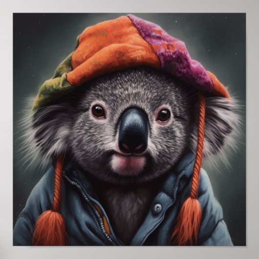 Beanie Bunch Koala Patchwork Muts Kunst Poster (Voorkant)