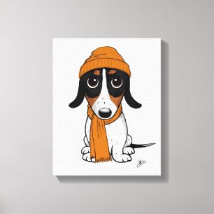 Beanie Dog  Cute Piebald Dachshund  Canvas Afdruk