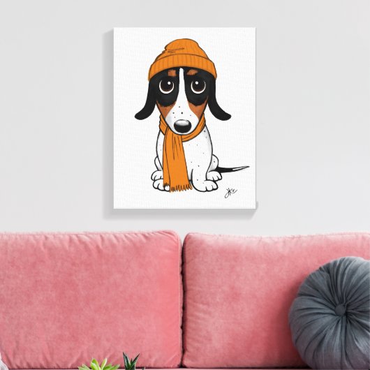 Beanie Dog | Schattige Piebald Dachshund Canvas Afdruk (Insitu (Woonkamer))