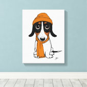 Beanie Dog | Schattige Piebald Dachshund Canvas Afdruk (Insitu (Houten vloer))
