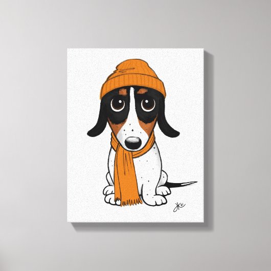 Beanie Dog | Schattige Piebald Dachshund Canvas Afdruk (Voorkant)