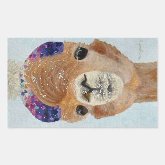 Beanie Llama Rechthoekige Sticker (Voorkant)