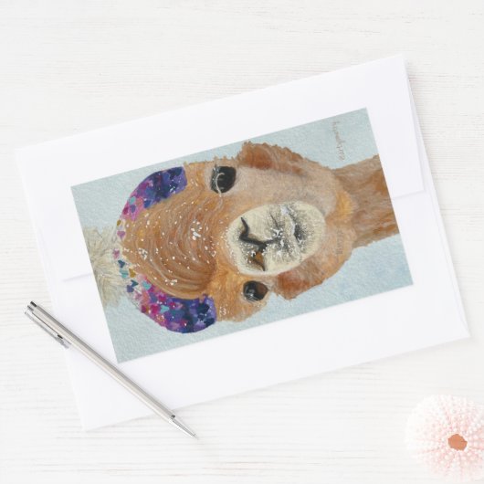 Beanie Llama Rechthoekige Sticker (Envelop)