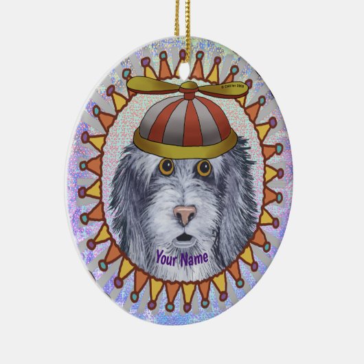 Beanie Sheep Dog, aangepaste naam Keramisch Ornament (Rechts)