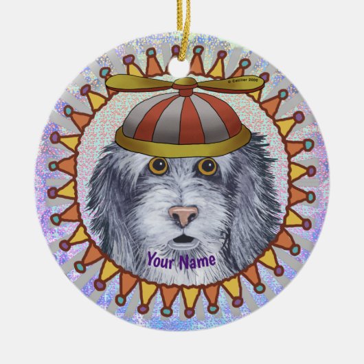 Beanie Sheep Dog, aangepaste naam Keramisch Ornament (Voorkant)