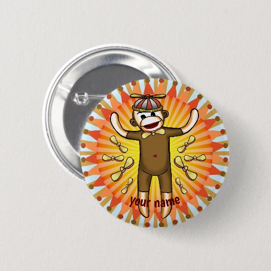 Beanie Sock Monkey Ronde Button 5,7 Cm (Voorkant /achterkant)