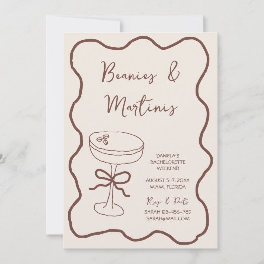 Beanies & Martinis Hand getrokken vrijgezellenweek Kaart (Voorkant)