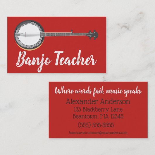 Beantown Banjo Teacher Personalize Visitekaartje (Voorkant / Achterkant)