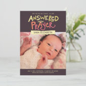 Beantwoord gebed meisjes geboorte aankondiging (Staand voorkant)