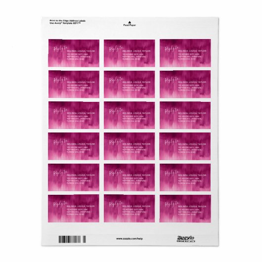 Beantwoord moderne abstracte roze rode adresetiket etiket (Full Sheet)