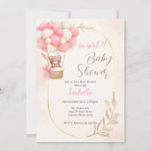 bear and balloons for a baby girl's shower kaart (Voorkant)
