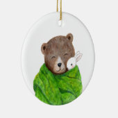 Bear and Bunny in Big Green Blanket Custom Name Keramisch Ornament (Rechts)