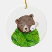 Bear and Bunny in Big Green Blanket Custom Name Keramisch Ornament (Voorkant)