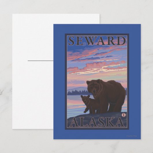 Bear and Cub - Seward, Alaska Briefkaart (Voorkant / Achterkant)