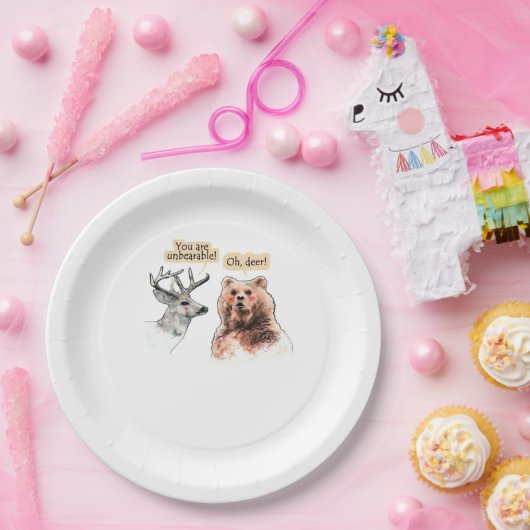 Bear And Deer Conversation Funny Wildlife Design Papieren Bordje (Feest)