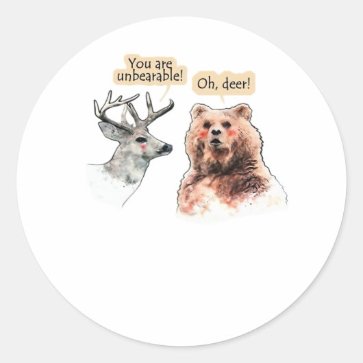 Bear And Deer Conversation Funny Wildlife Design  Ronde Sticker (Voorkant)