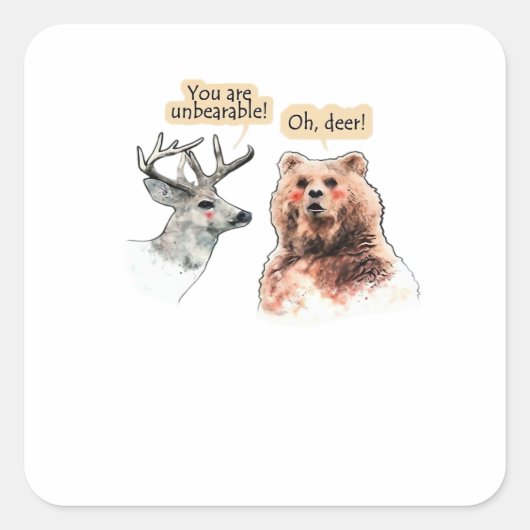 Bear And Deer Conversation Funny Wildlife Design  Vierkante Sticker (Voorkant)