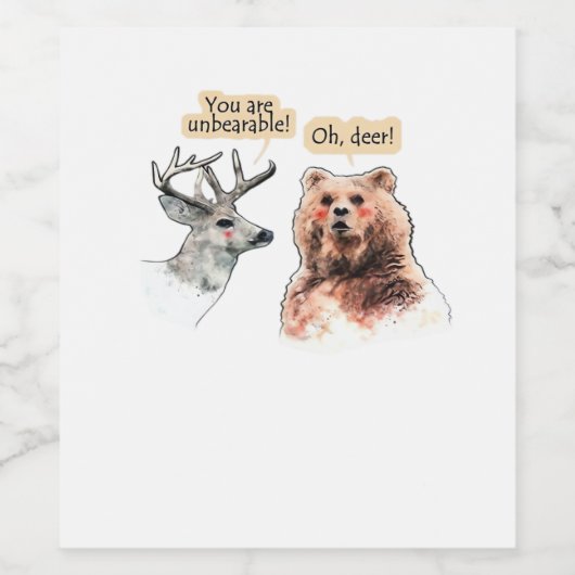 Bear And Deer Conversation Funny Wildlife Design  Wijn Etiket (Enkel label)