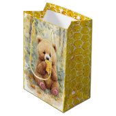  Bear and Honey Baby Shower Medium Cadeauzakje (Voorkant Gekanteld)