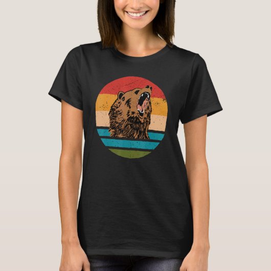 Bear Angry Roar Retro Sunset Angry Bear T-shirt (Voorkant)