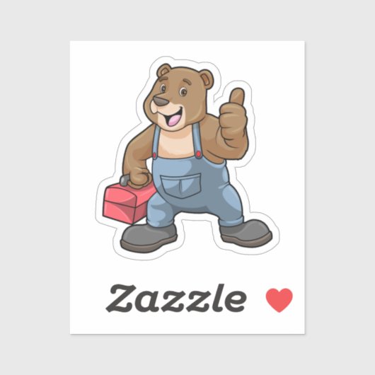 Bear as Craftsman with Tool box Sticker (Vel)