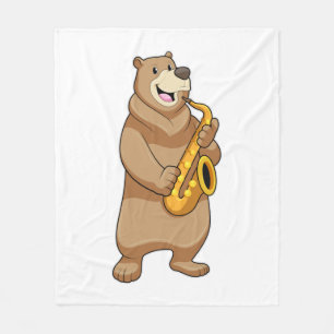 Bear as Musician with Saxophone Fleece Deken